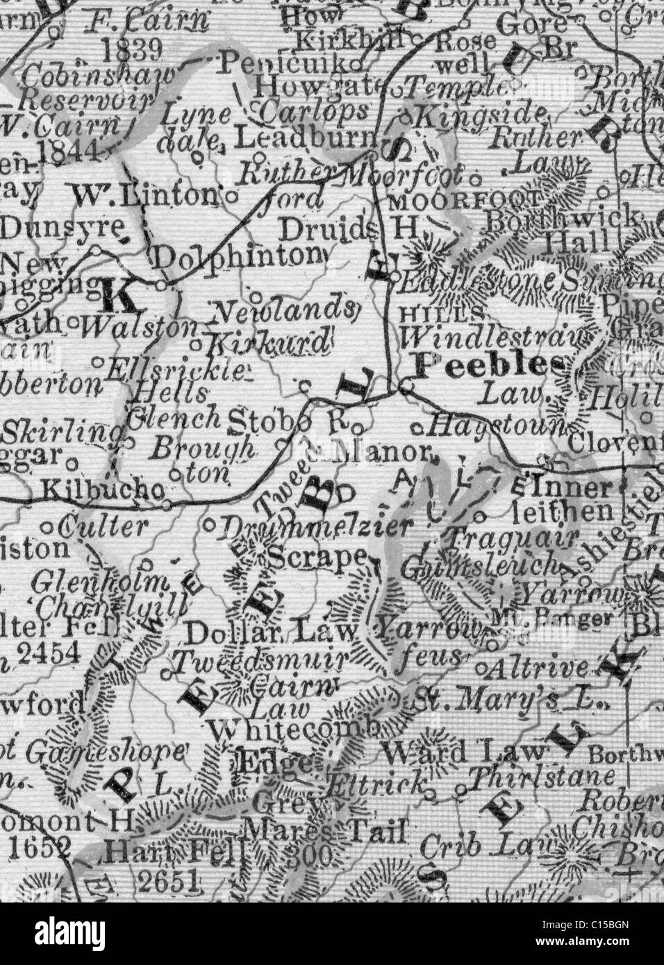 Old map of Peebles County from original geography textbook, 1884 Stock