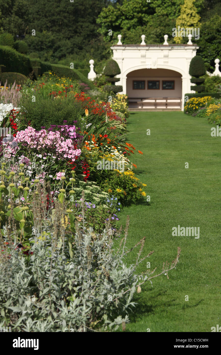 Arley Hall & Gardens, England. Summer view of Arley Hall’s herbaceous