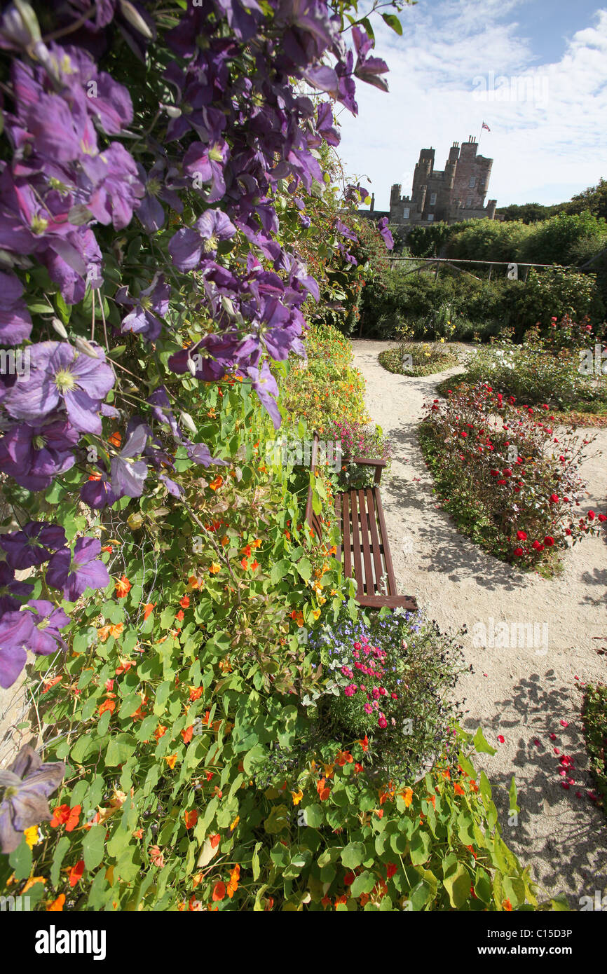 Village of Mey, Scotland. Late summer view of the rose garden within the Castle of Mey walled garden. Stock Photo