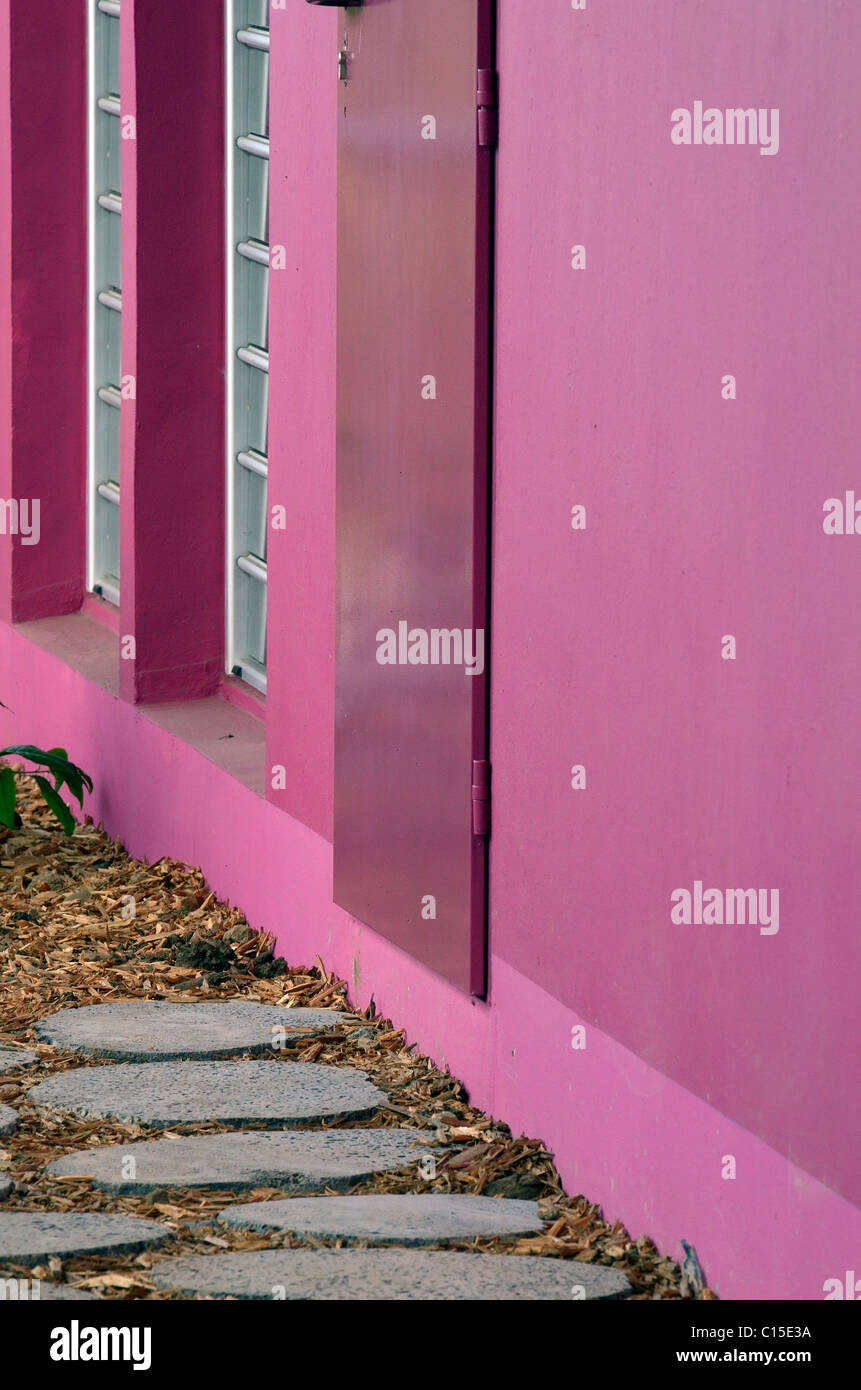 detail of exterior pink wall Stock Photo