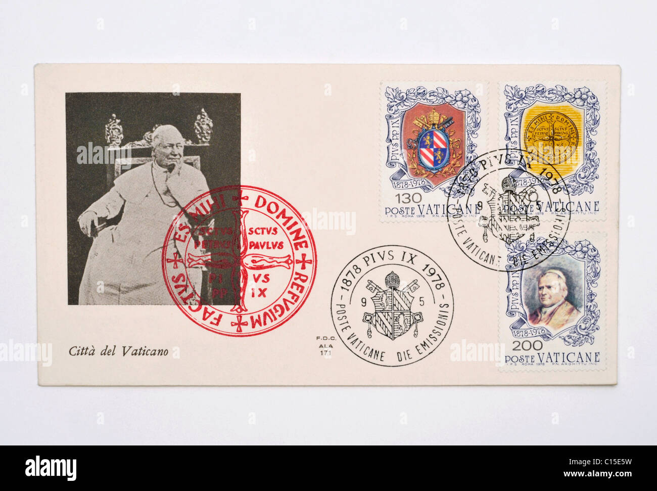 pope pius IX on vatican envelope and stamps Stock Photo