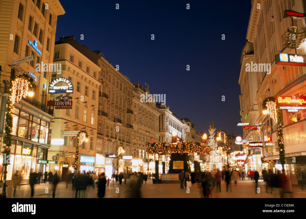 Nighttime Christmas street scene, Vienna, Austria, Europe Stock Photo