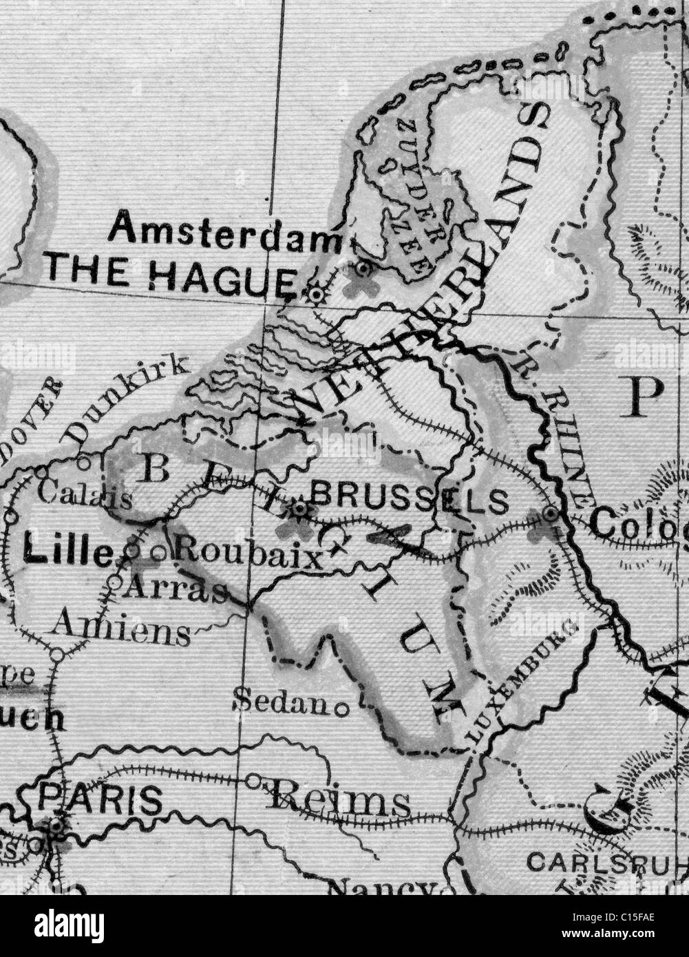 Old map of Netherlands from original geography textbook, 1865 Stock Photo