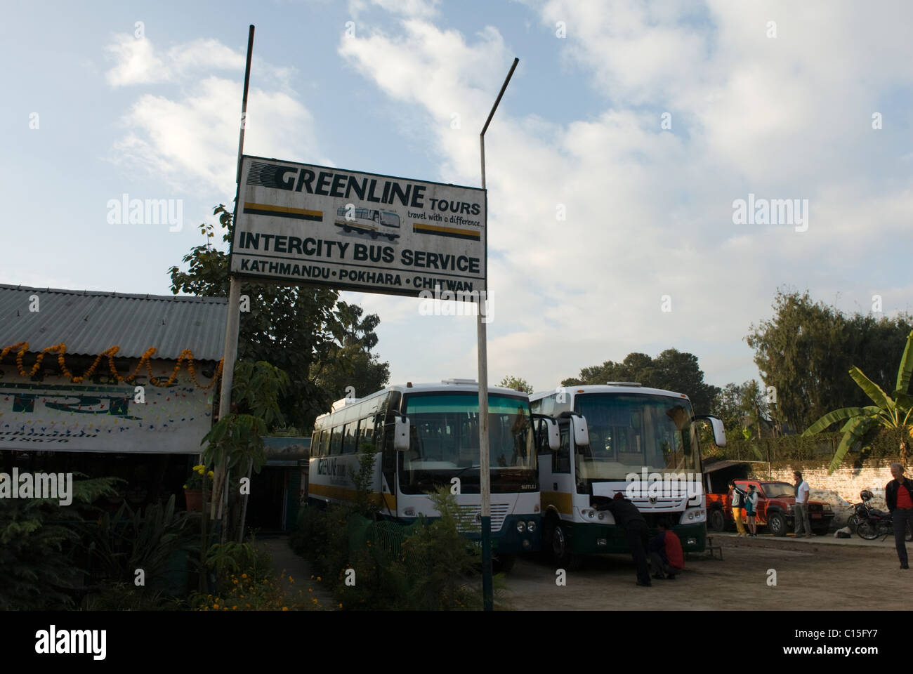 The Greenline coach station, Kathmandu, Nepal. Stock Photo