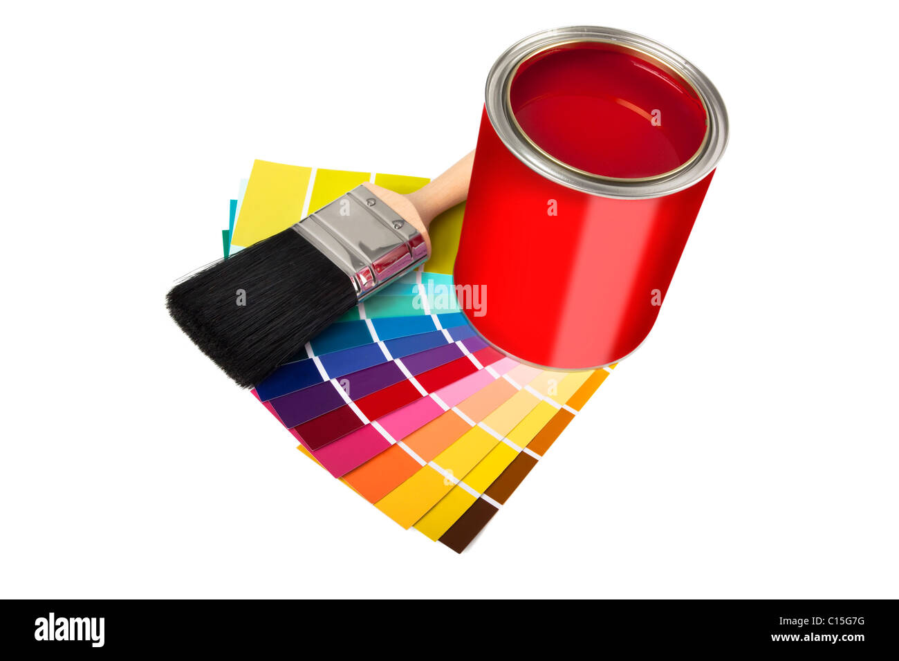 paint, paintbrush and swatches isolated on a white background Stock Photo