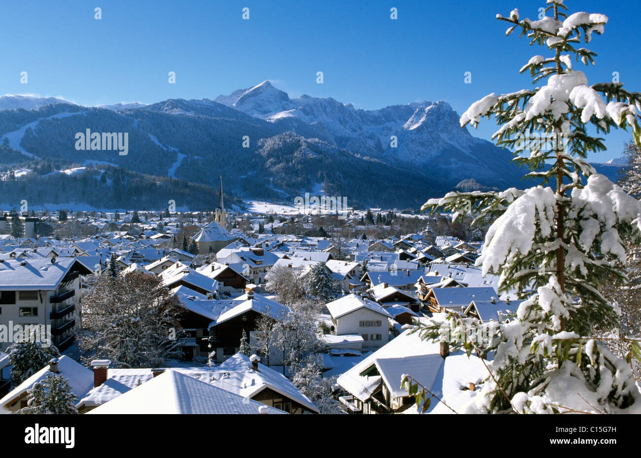 Garmisch-Partenkirchen in winter, Werdenfelser Land, Bavaria, Germany Stock Photo