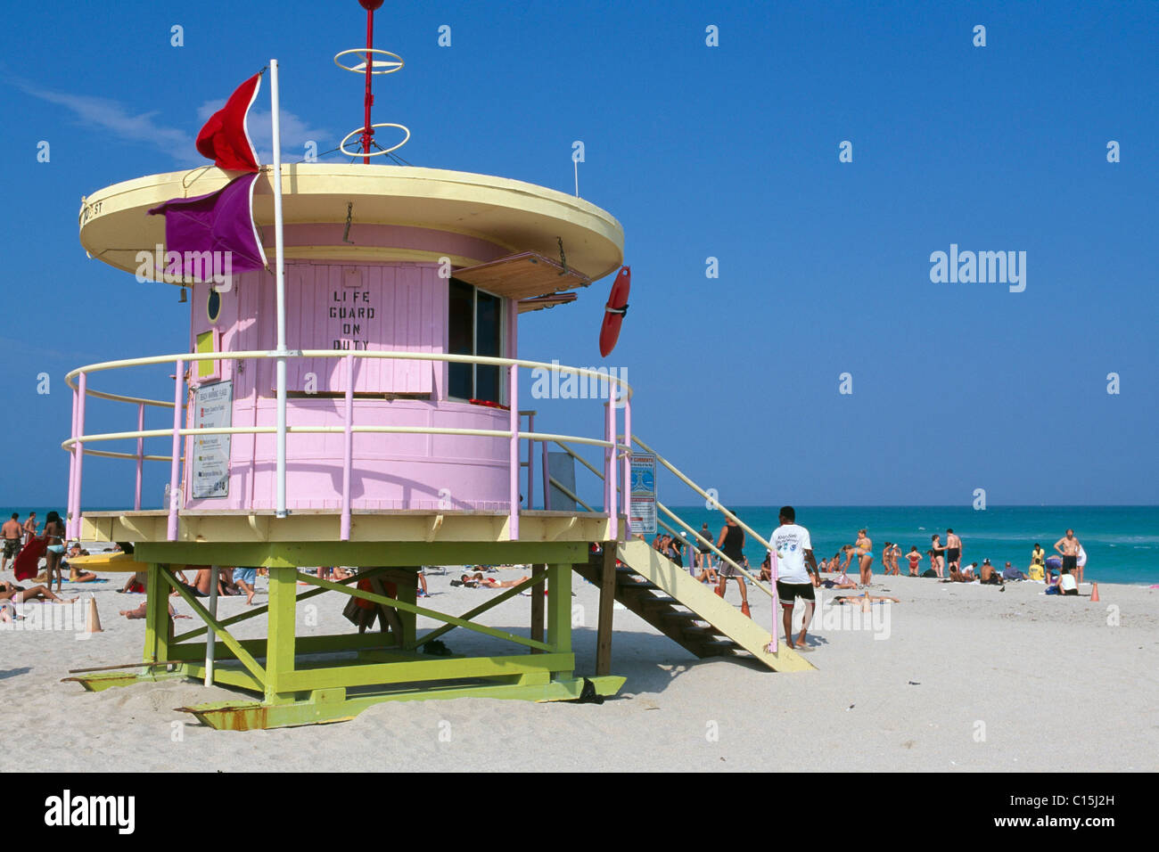 Lifeguard tower at South Beach, Miami Beach, Miami, Florida, USA Stock Photo