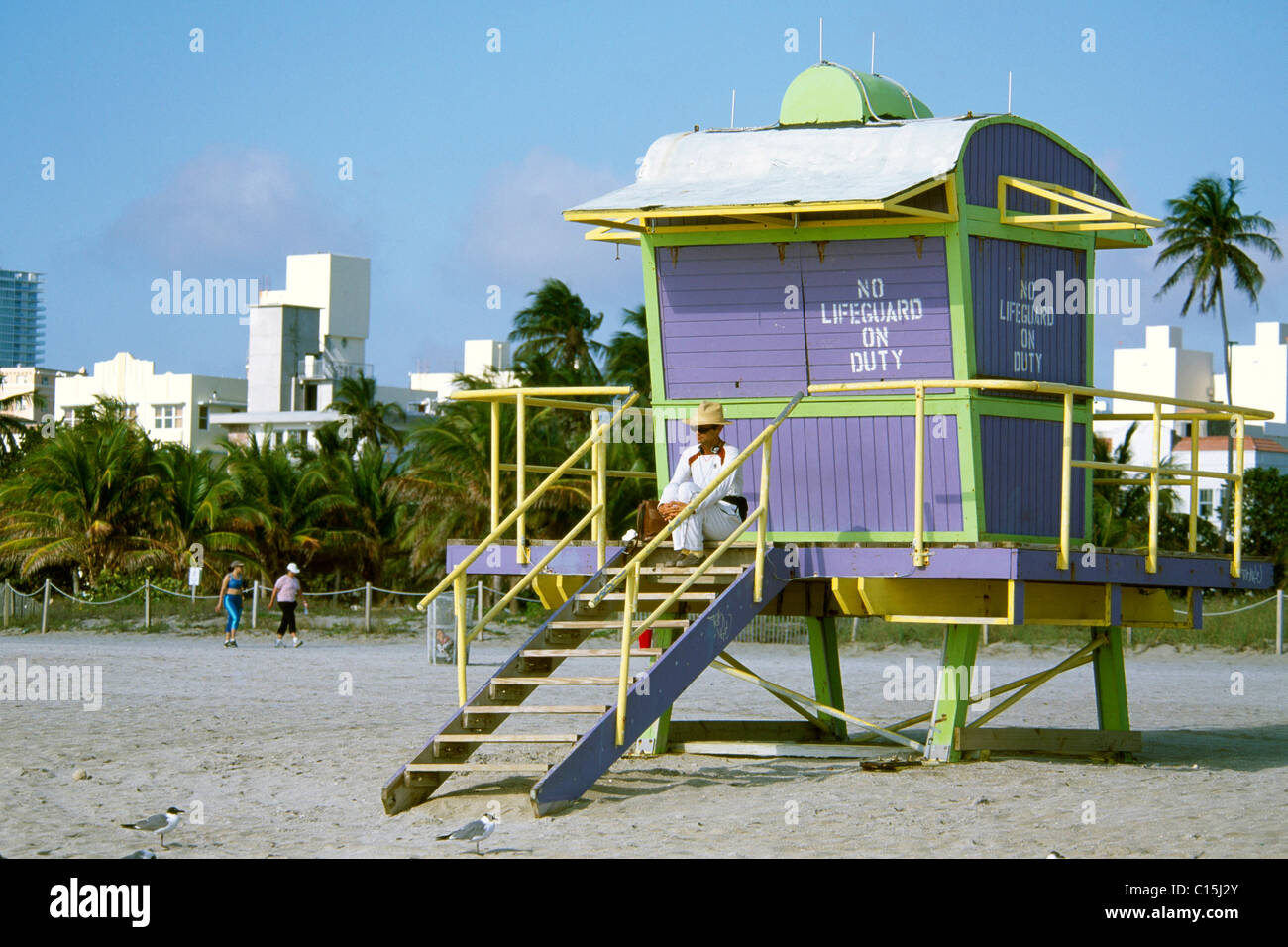 Lifeguard tower at South Beach, Miami Beach, Miami, Florida, USA Stock Photo