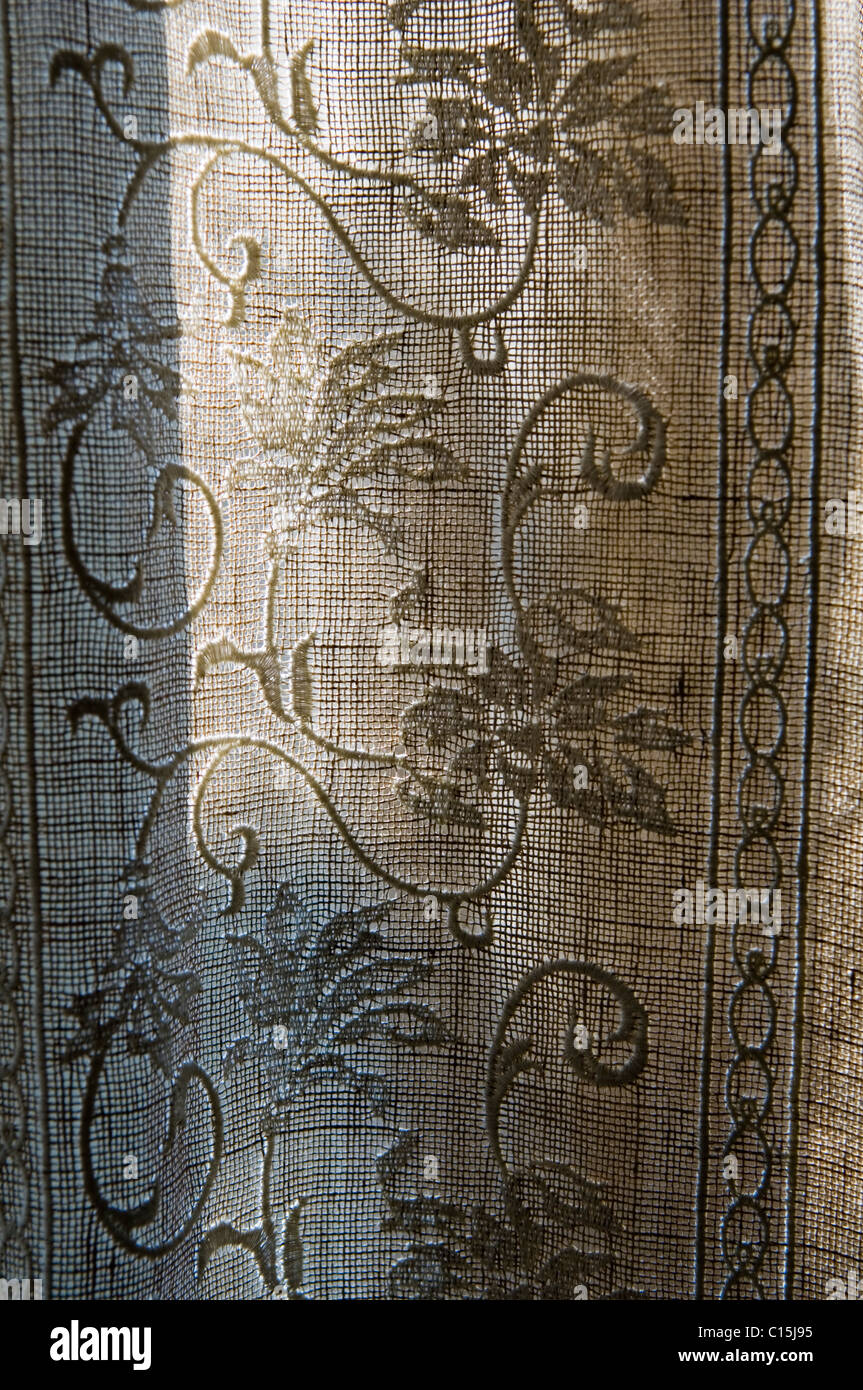 Detail of a piece of french embroidered fabric Stock Photo