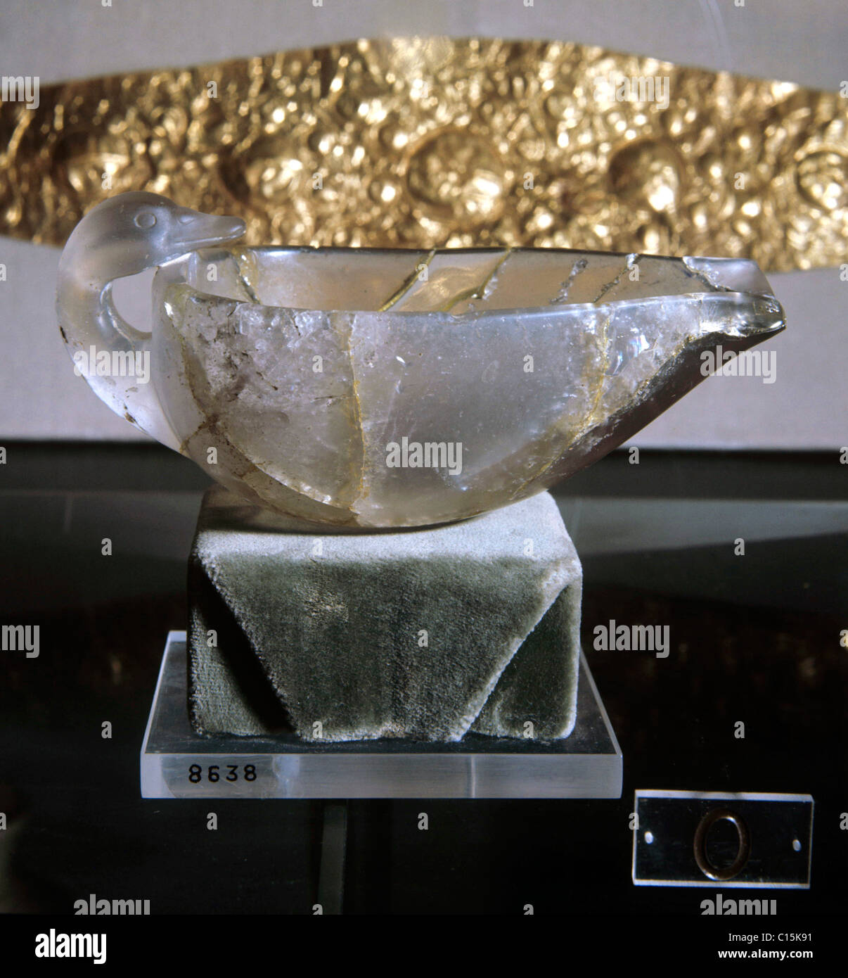 Rock Crystal Duck bowl 1500 BC from 2nd Grave Circle outside the Acropolis , of Mycenae, National Archaeological Museum, Athens. Stock Photo