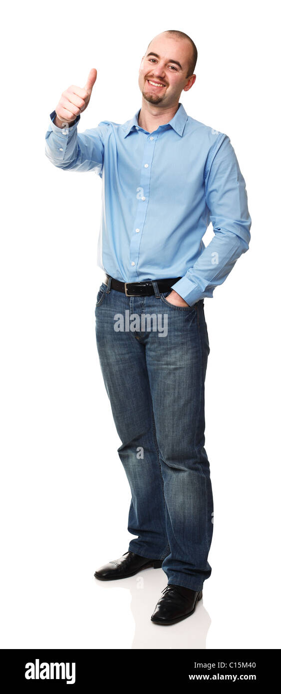 standing confident man thumb up isolated on white background Stock ...