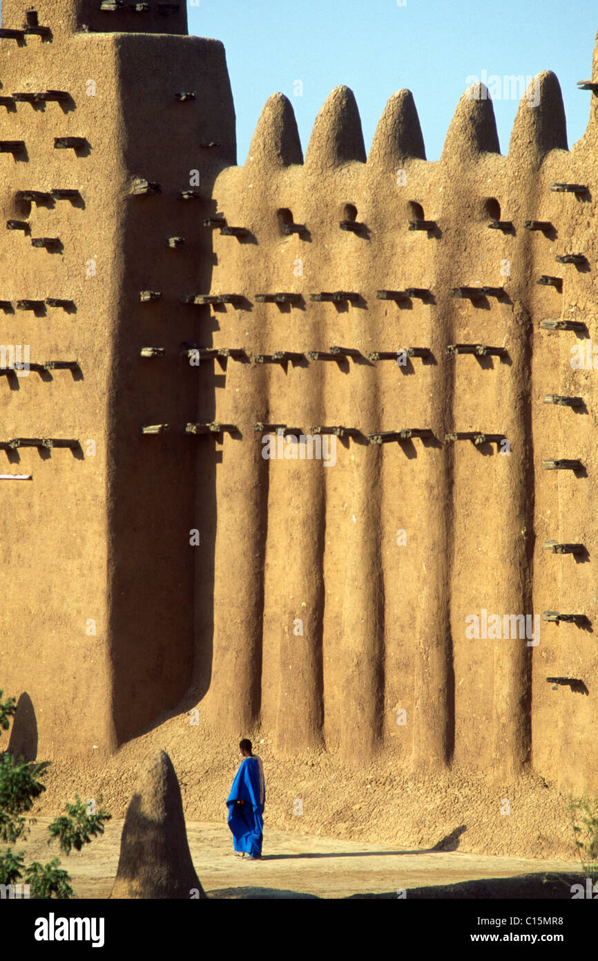Mud brick or adobe architecture, Great Mosque of Djenné, Djenne, Mali, Africa Stock Photo