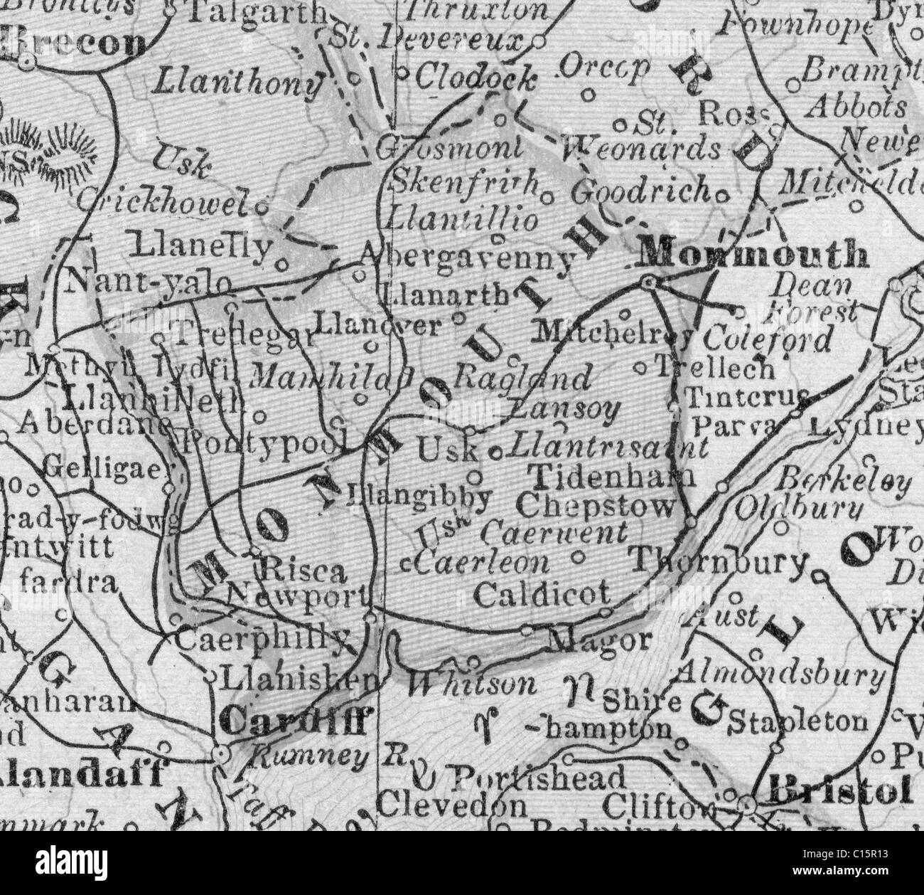 Old map of Monmouth County from original geography textbook, 1884 Stock