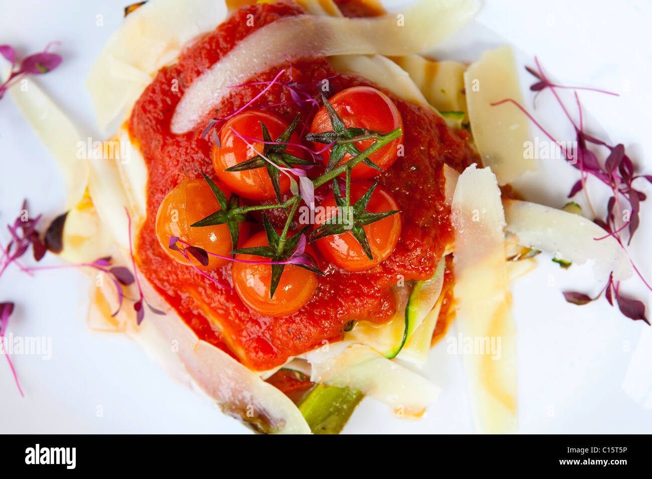 Main course vegetable Lasagne with a rich tomato & herb sauce served
