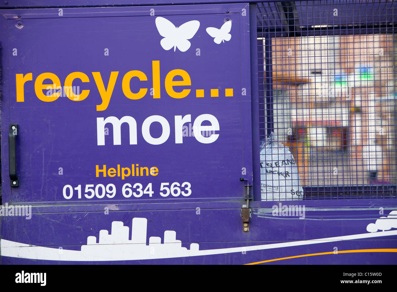 A council recycling truck in Loughborough, Leicestershire, UK Stock