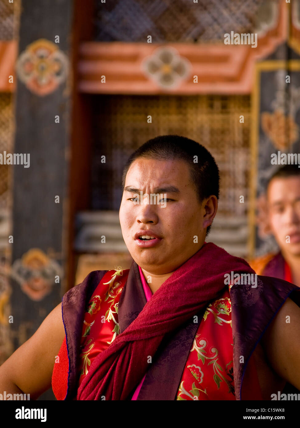 Monks dancing in the Jakar Dzong in Bumthang Stock Photo Alamy