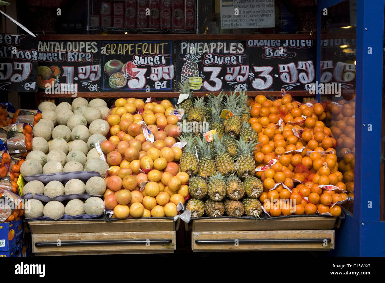 Fruit displayed outside a Lower East Side market in Manhattan, NYC