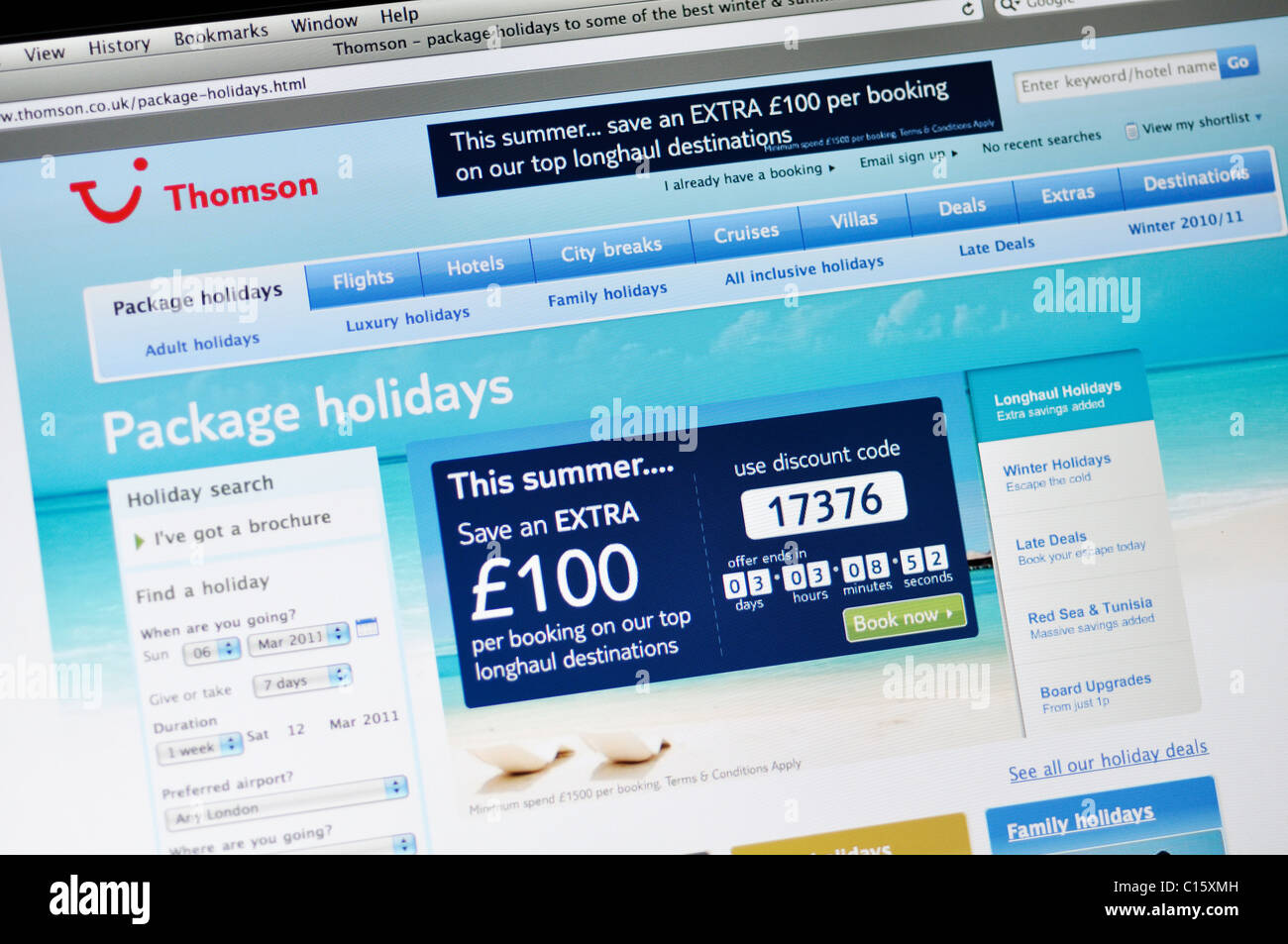 Thomson cruises website Stock Photo