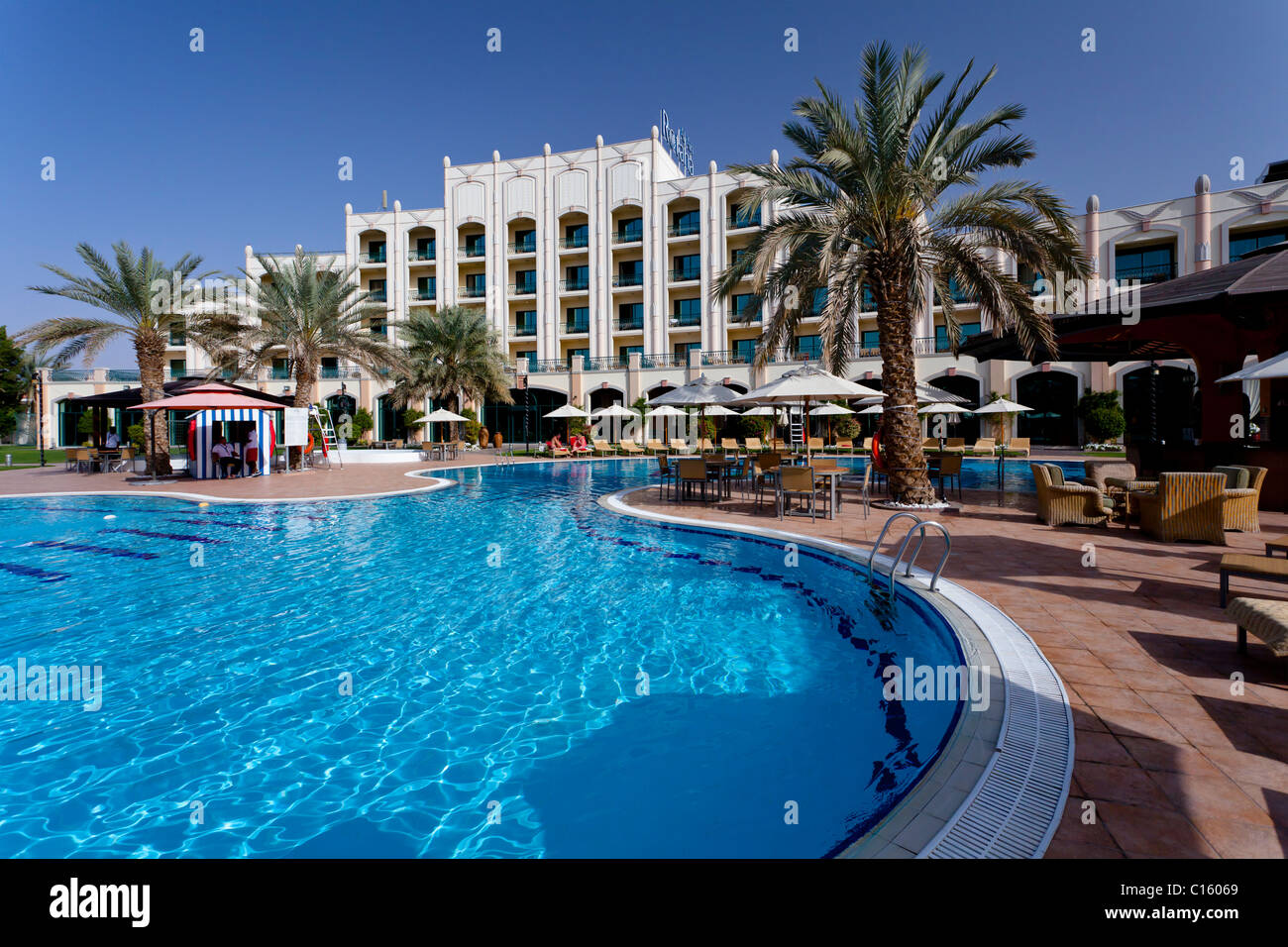 The pool area of the Al Ain Rotana Resort Hotel in Al Ain, UAE Stock