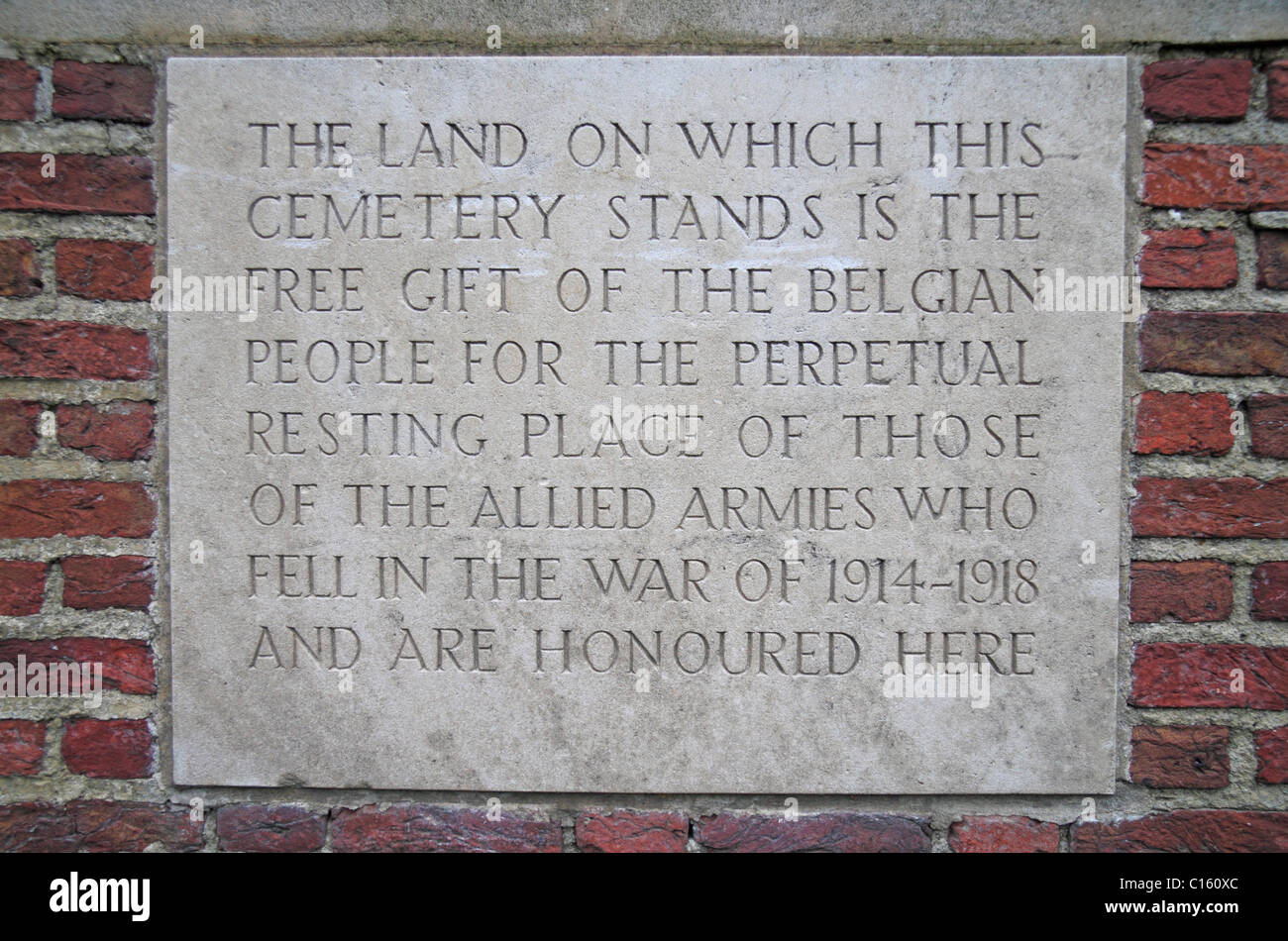 Special Memorial marker in the CWGC Colne Valley Cemetery, in Boezinge, near Ieper, Belgium. Stock Photo
