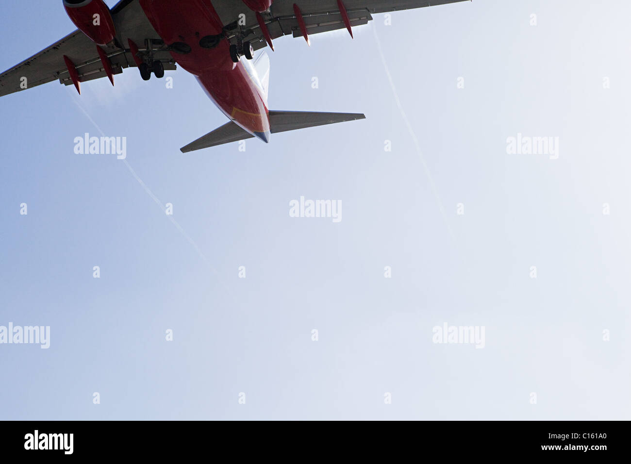Plane landing at LAX, shot from Sepulveda, Los Angeles County, California, USA Stock Photo
