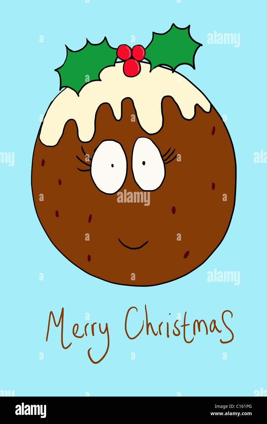 Christmas pudding with smiling face, illustration Stock Photo