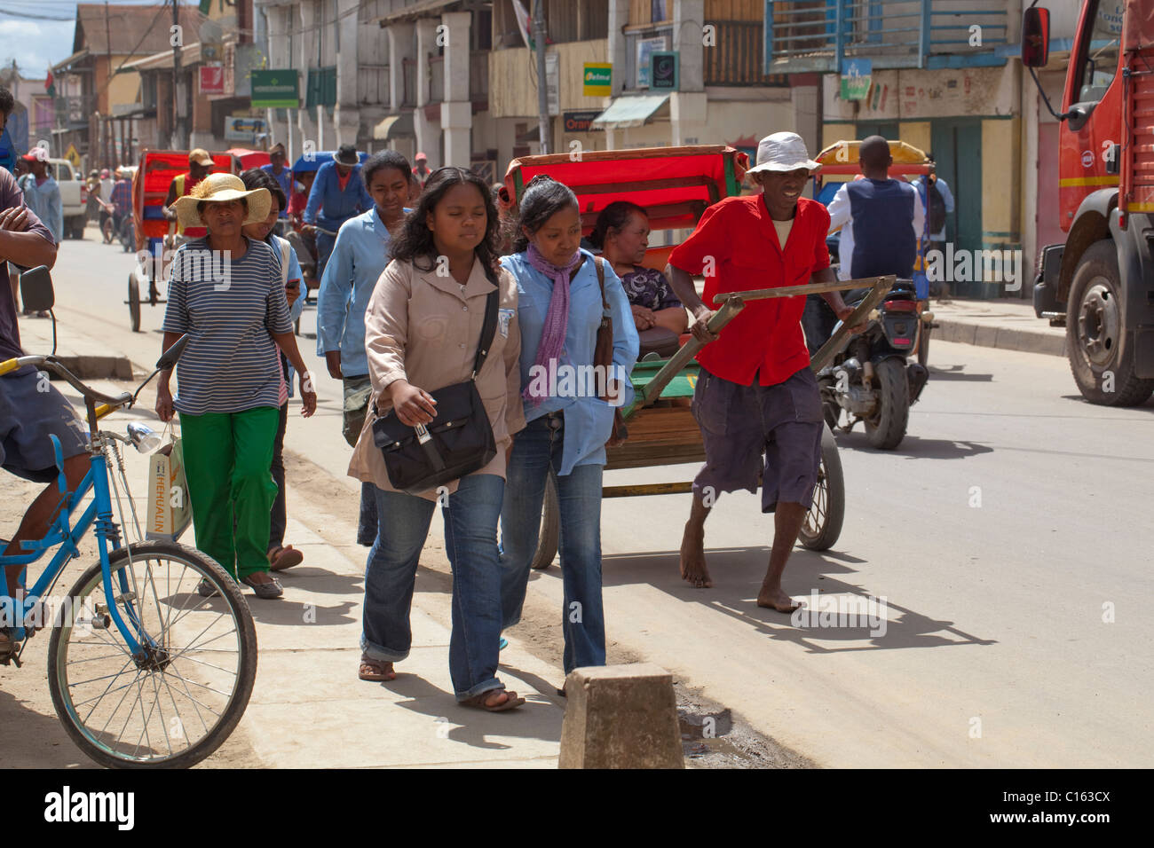 Fianarantsoa High Street. Busy Lunch hour traffic. Madagascar. Stock Photo