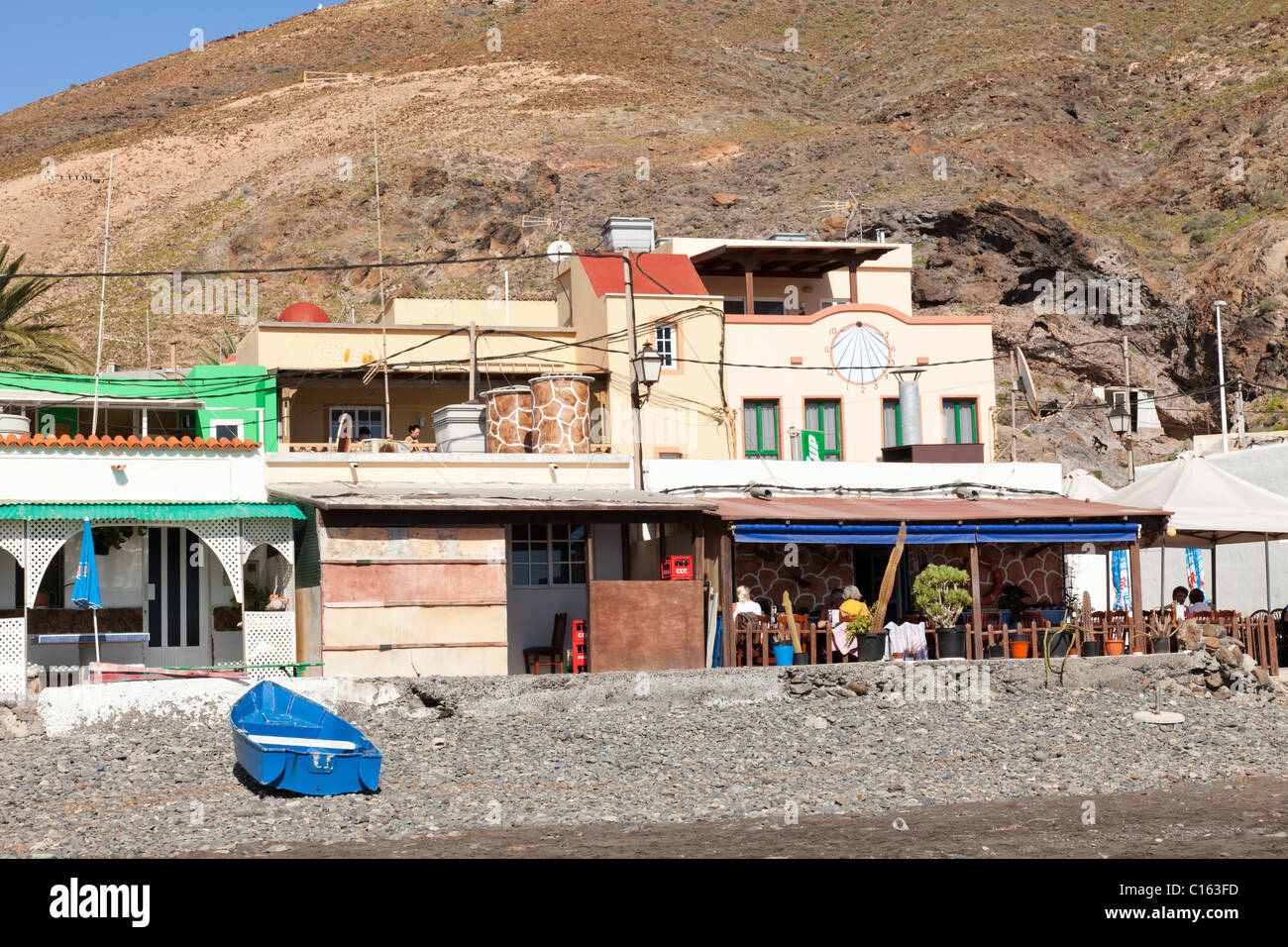 A beachfront cafe in the seaside village of Giniginamar on the Canary Island of Fuerteventura Stock Photo