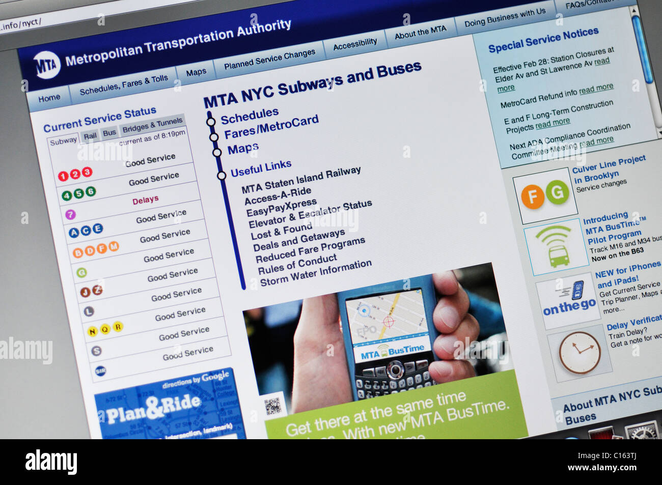 Metropolitan Transportaion Authority website Stock Photo