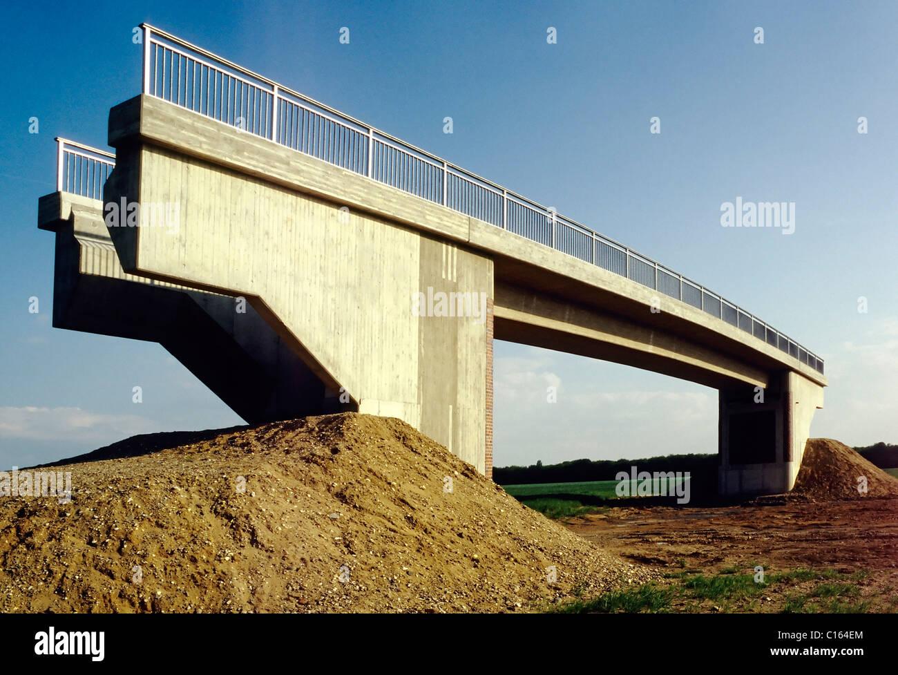 Finished bridge construction looms in emptiness, no street connection, autobahn construction site, Germany, Europe Stock Photo