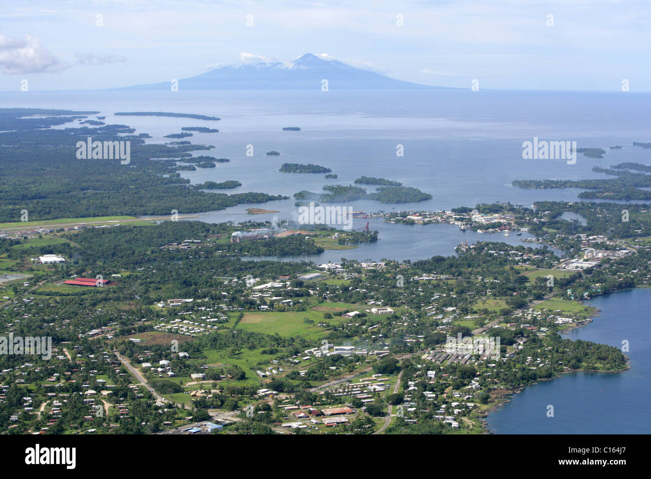Madang with volcanic Karkar Island, Papua New Guinea, Melanesia Stock