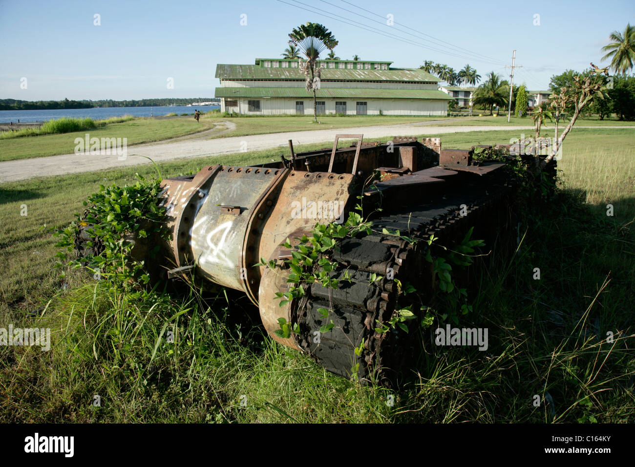 Wreck of a Japanese WWII tank, Alexishafen, Madang, Papua New Guinea, Melanesia Stock Photo