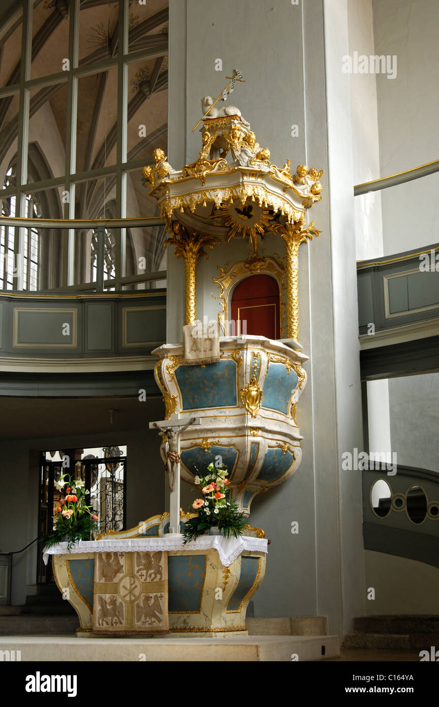 Pulpit in the baroque Church of St. Gumbertus, Ansbach, Franconia ...
