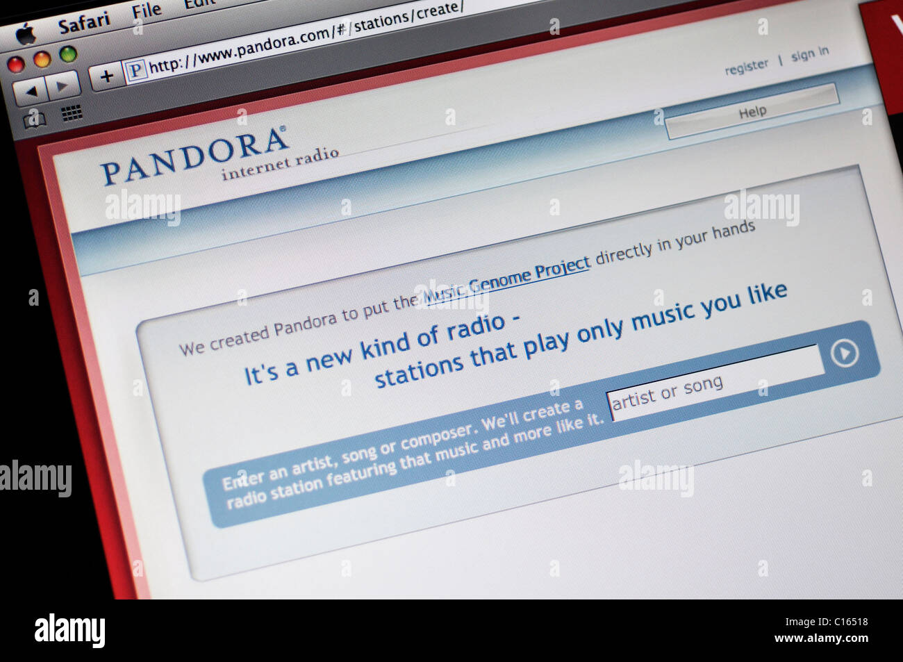 Pandora online radio website Stock Photo