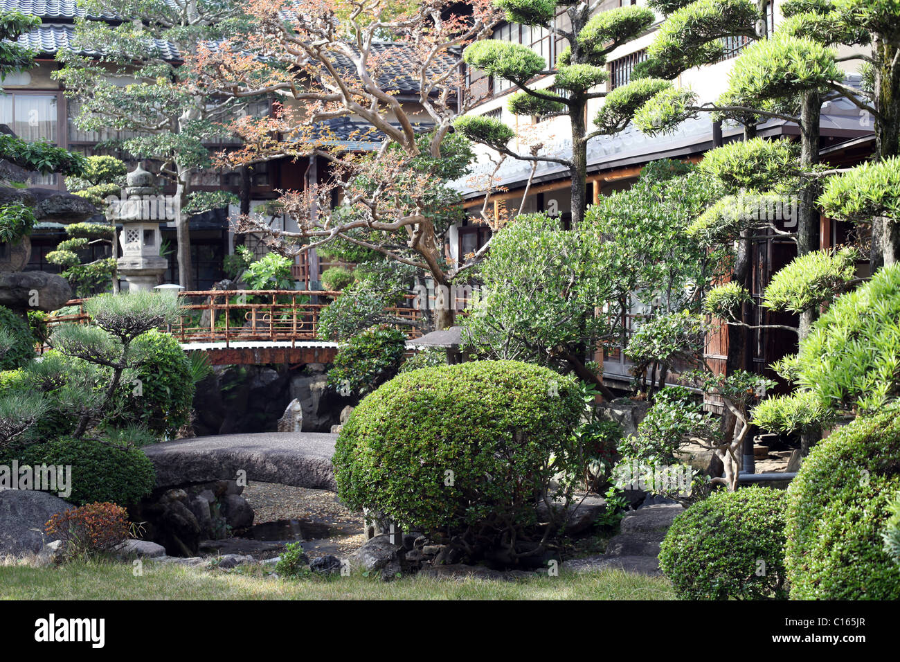 Japanese garden in ryokan, Nara, Honshu, Japan. Stock Photo