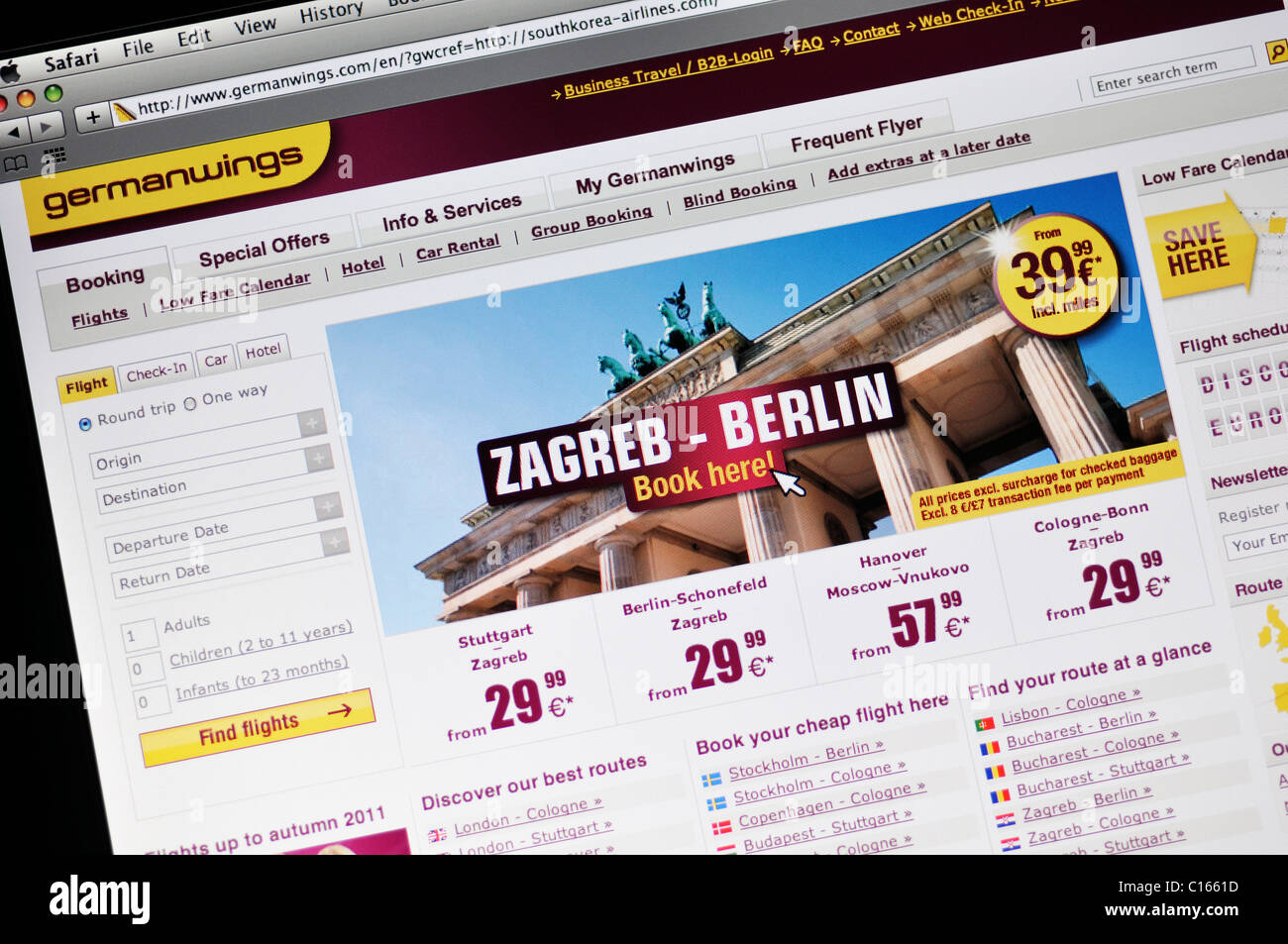 Germanwings budget Airlines website Stock Photo