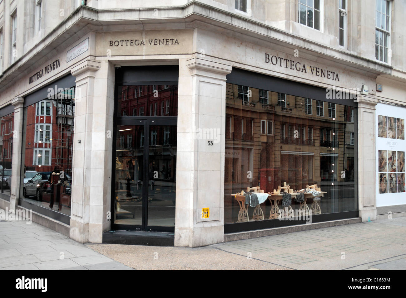 The Bottega Veneta handbag and leather goods shop on Sloane Street, London, SW1, England. Stock Photo