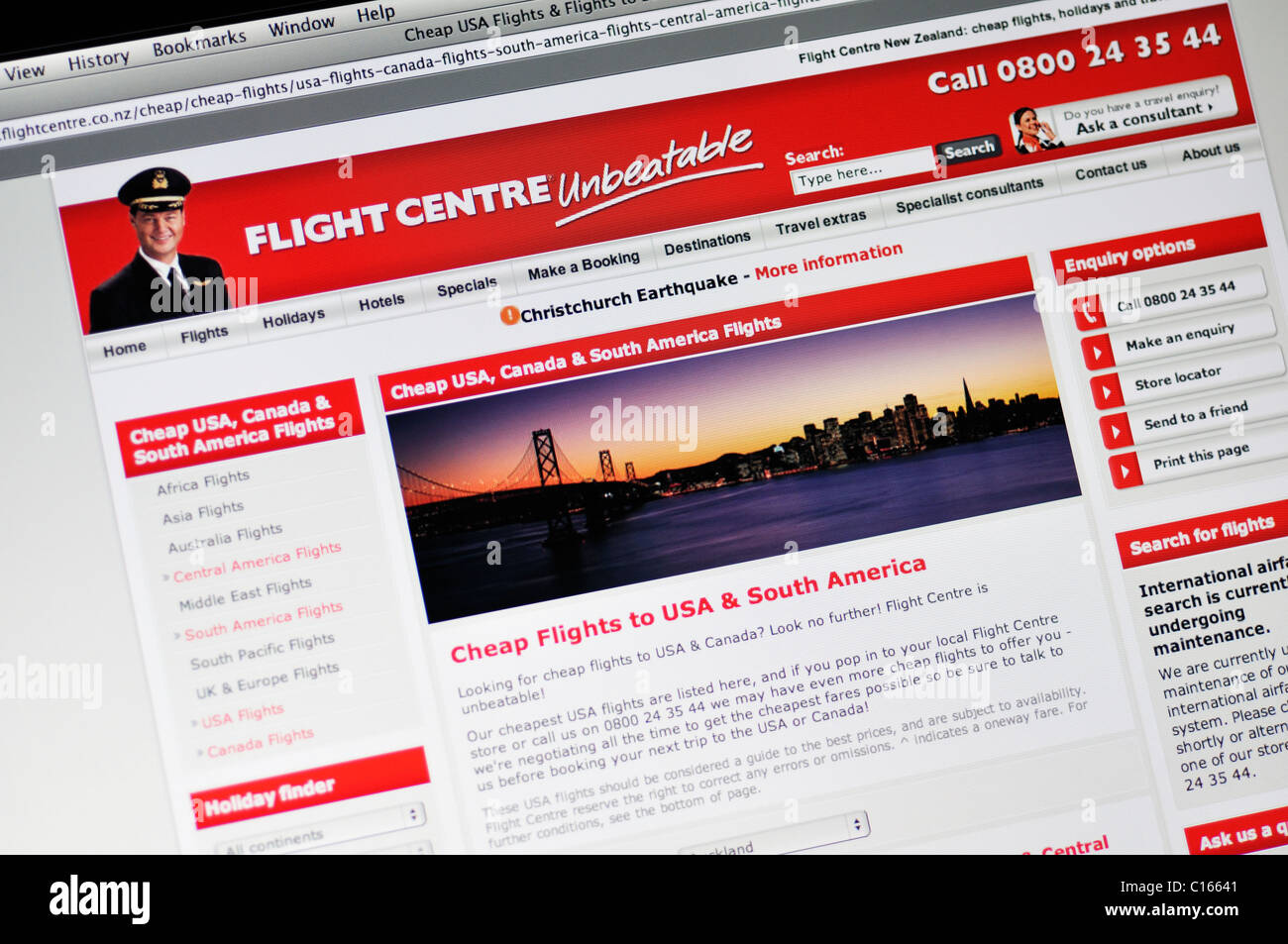Flight Centre budget travel website Stock Photo