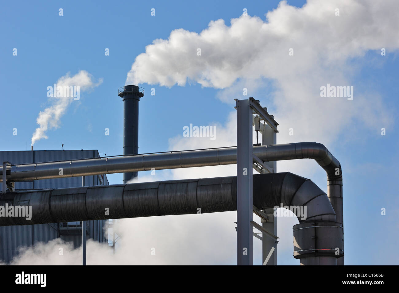 Air pollution from smoke from industrial chimney, Belgium Stock Photo