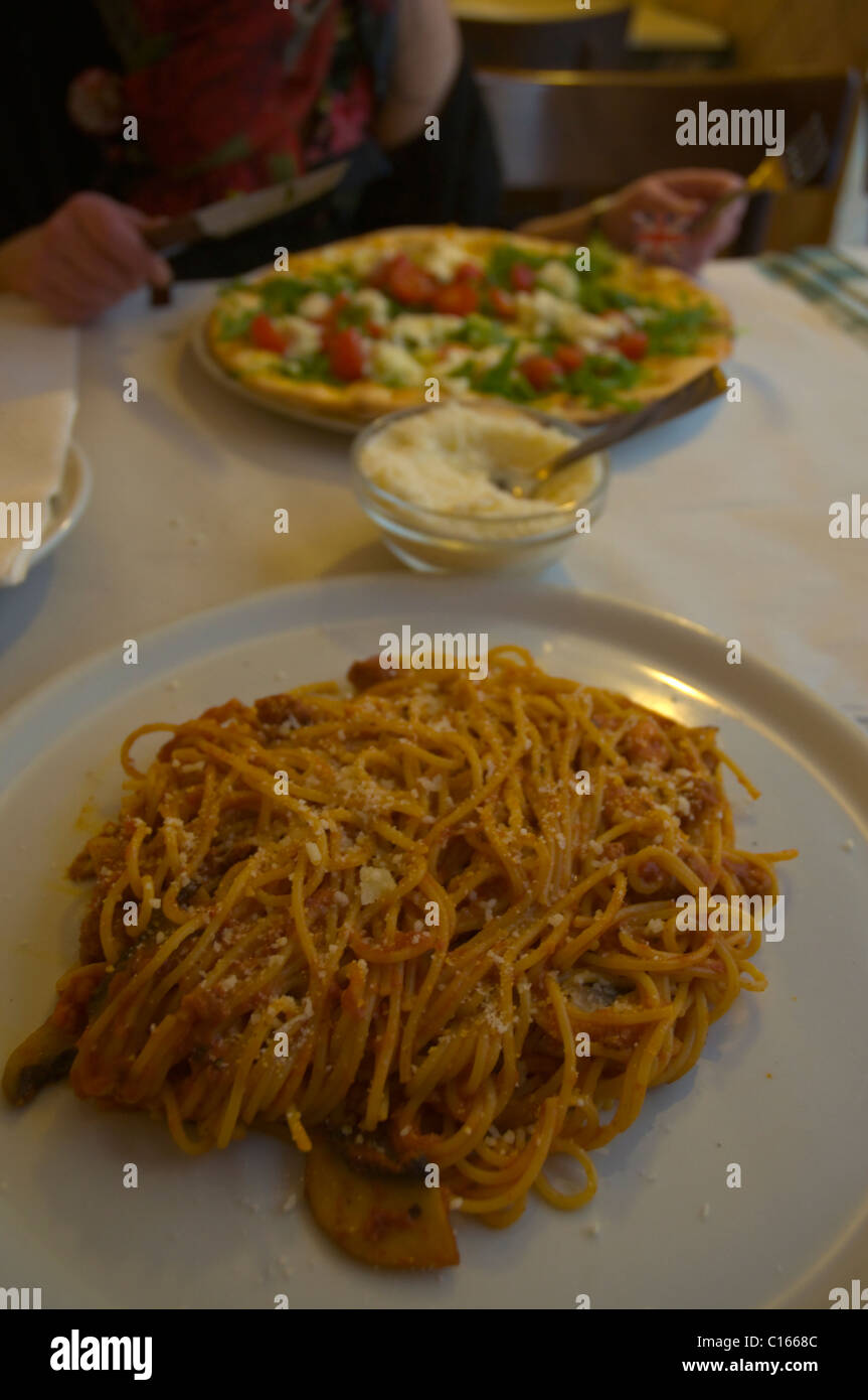 Seafood spaghetti dish and pizza centro storico the old town Rome Italy