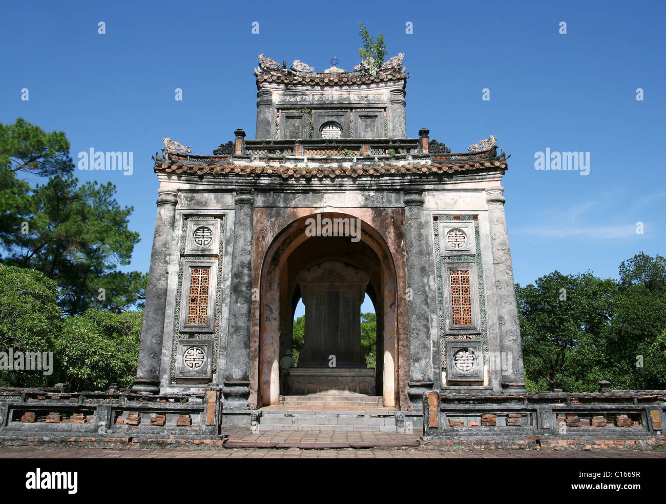 Temple structure near the emperor's tombs near Hue, Vietnam Stock Photo
