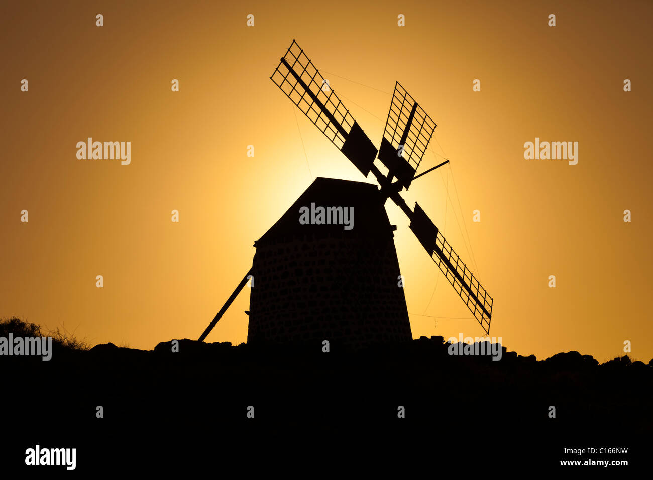 A traditional windmill at Villaverde, NE of La Oliva, on the Canary Island of Fuerteventura Stock Photo