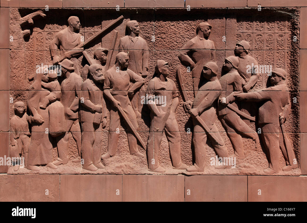 Relief showing the uprising of the glass-workers on the Alt Stralau peninsula in Berlin, Germany, Europe Stock Photo