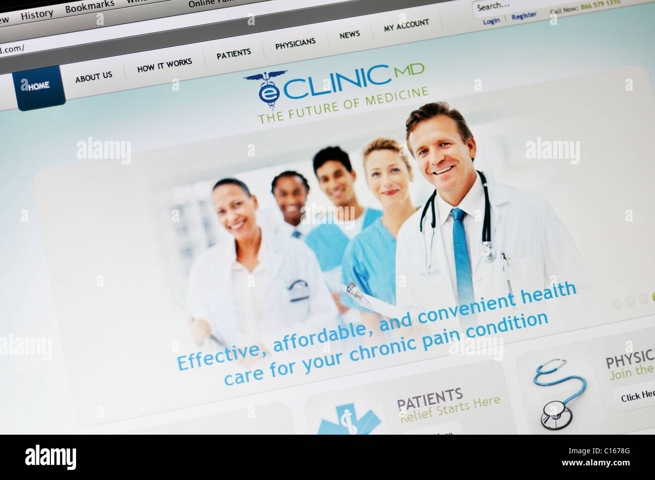 eClinicMD.com website - Online Pain Management and Chronic Pain Treatment Stock Photo