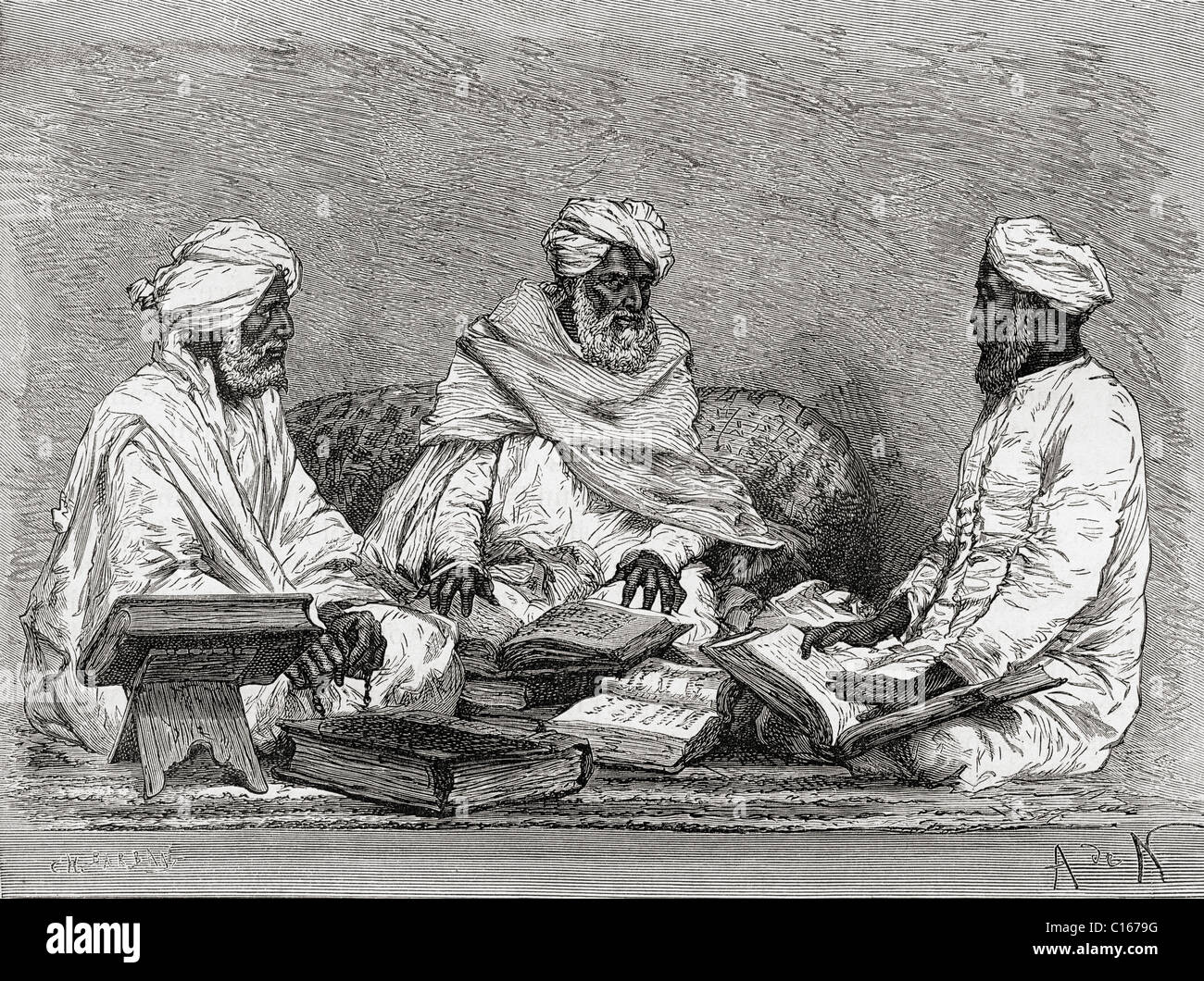 Mullahs from Bhopal, India in the 19th century. From El Mundo en la Mano, published 1878. Stock Photo