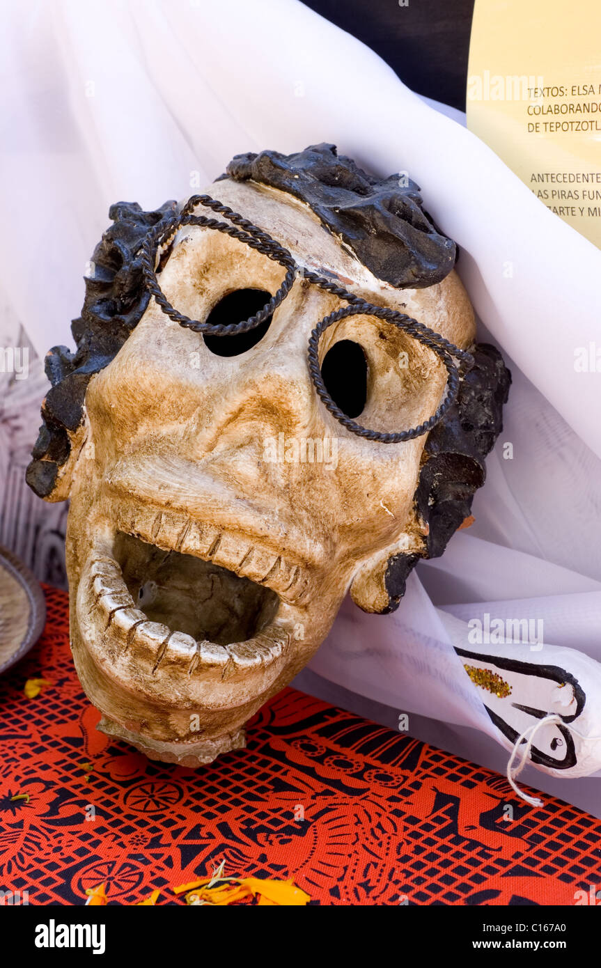 Calavera with glasses in a day of the dead ofrenda in Tepotzotlan, Mexico  Stock Photo - Alamy