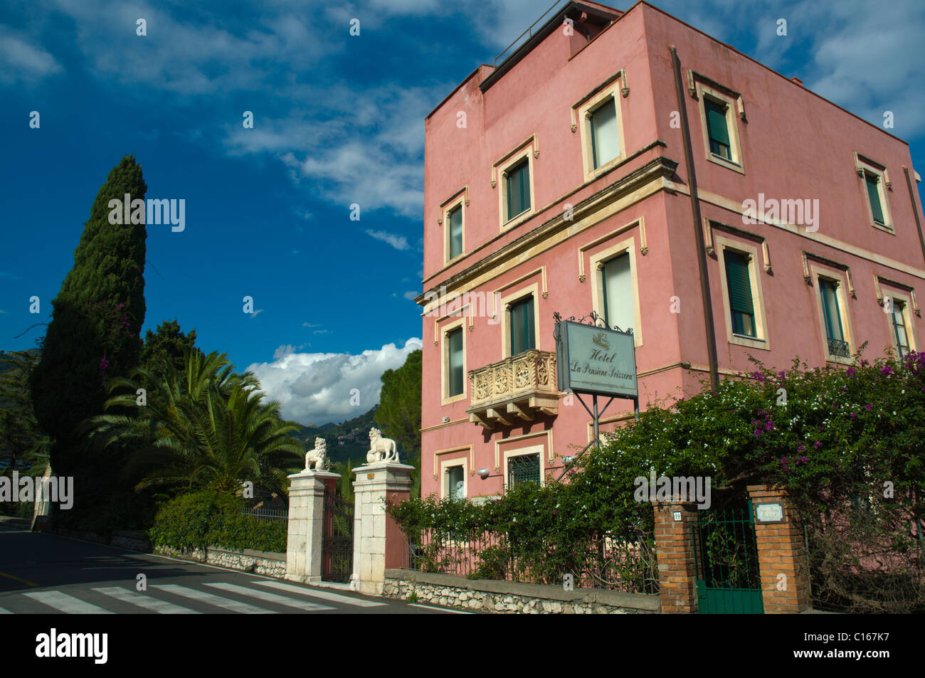 Hotel La Pensione Svizzera along Via Luigi Pirandello street Taormina Sicily Italy Europe Stock Photo