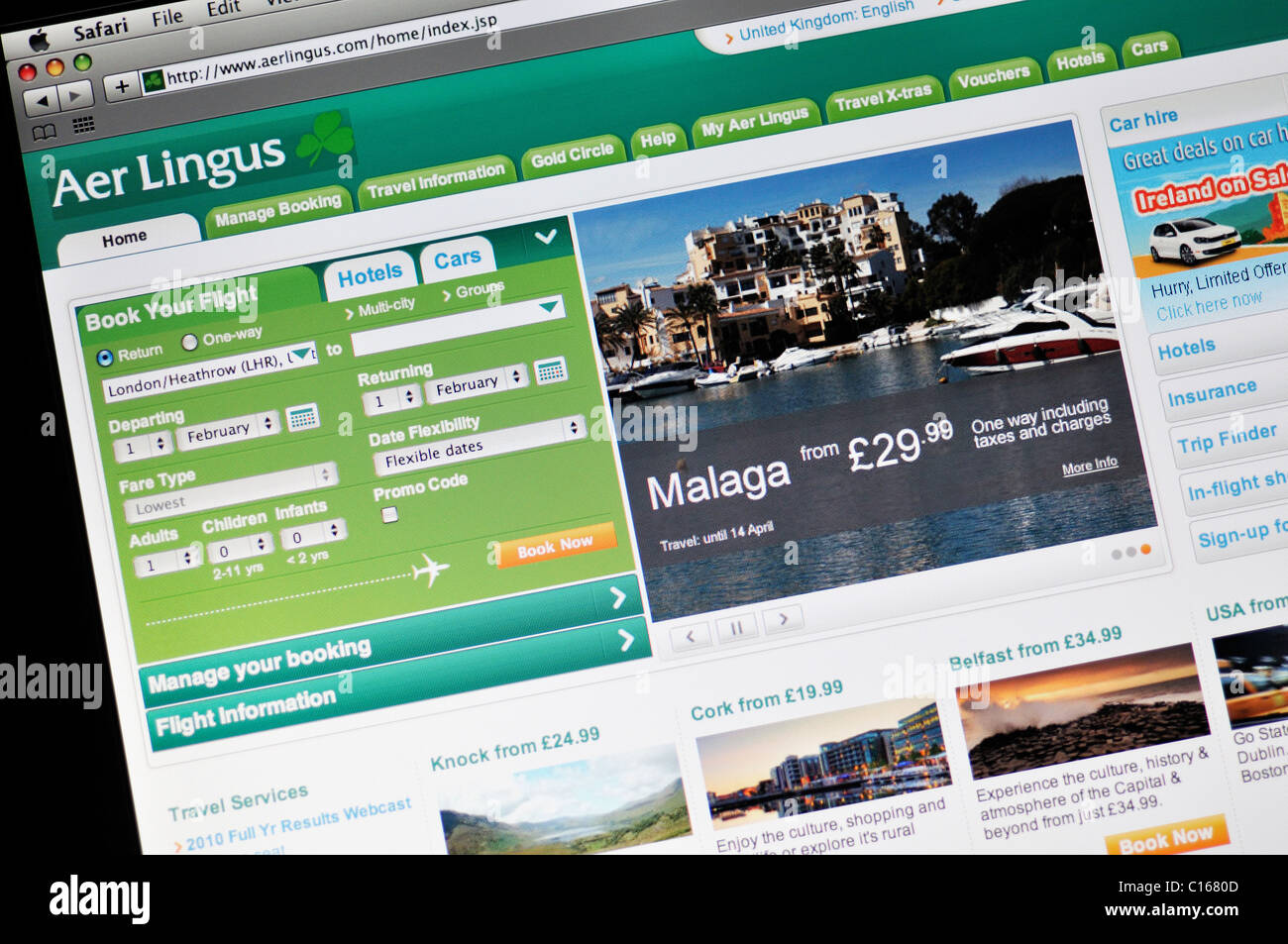 Aer Lingus Airlines website Stock Photo