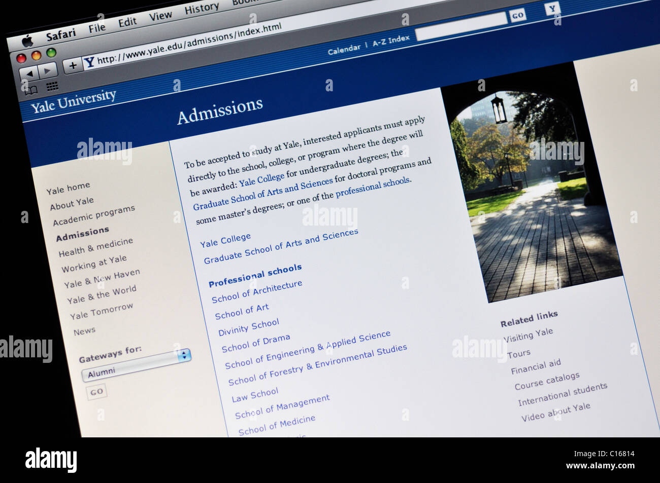 Yale University website Stock Photo