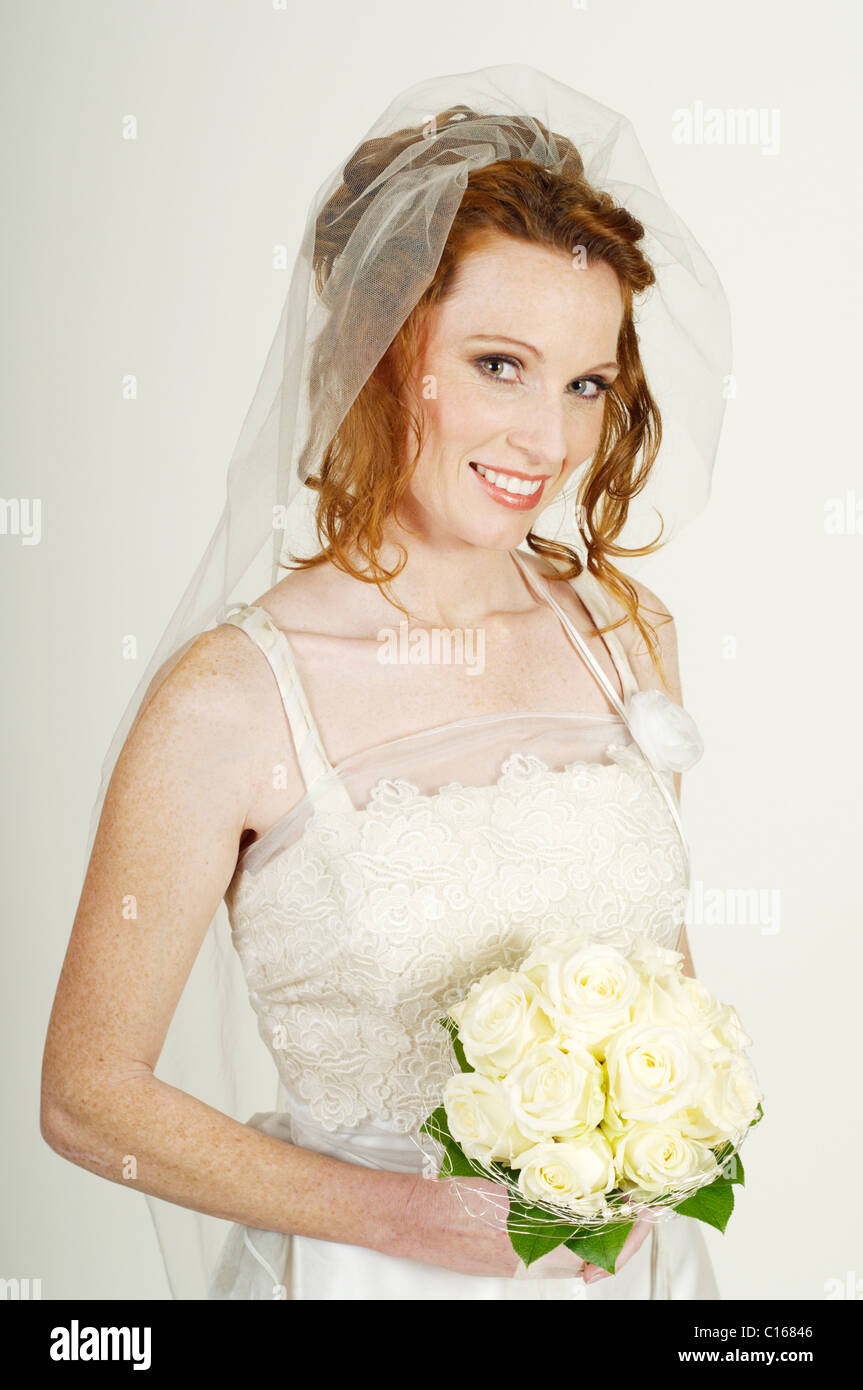 Bride with bridal bouquet Stock Photo